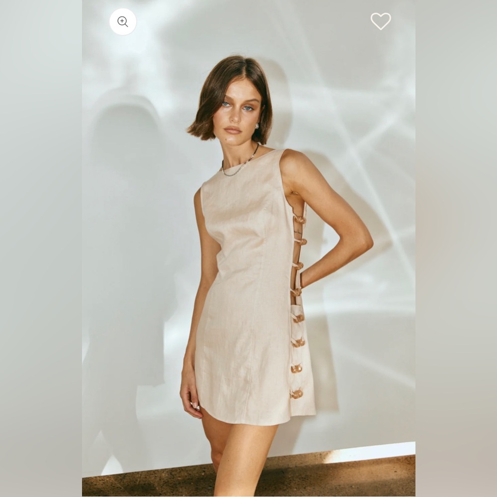 NWT VRG GRL Tia Linen Mini Dress Oatmeal